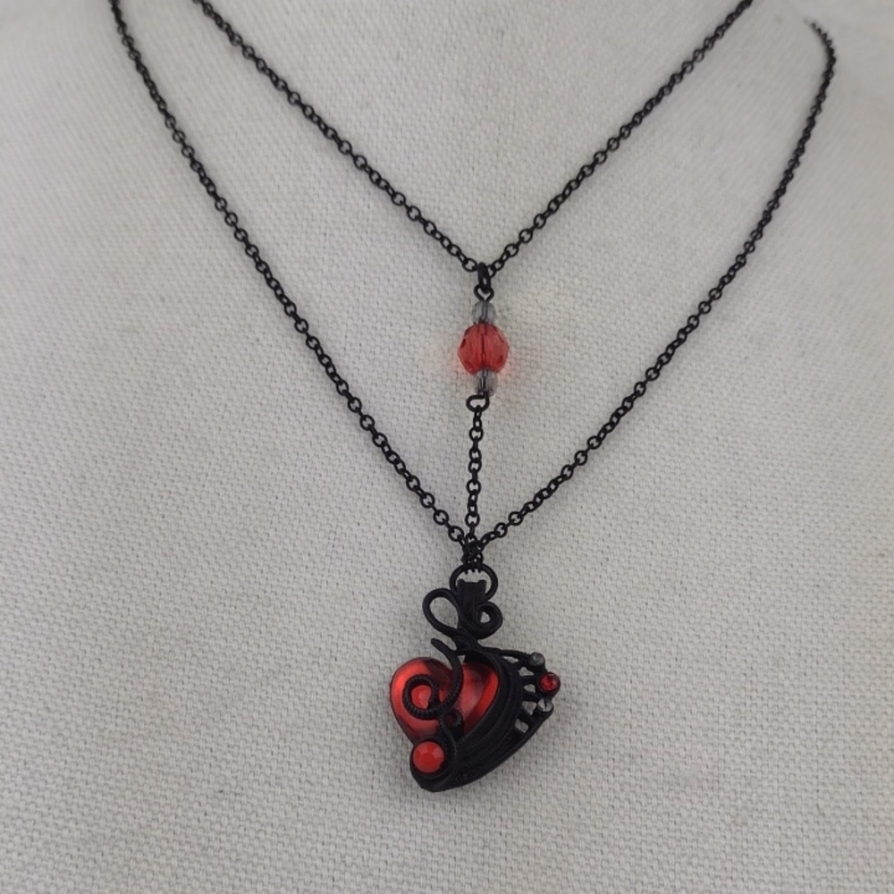 Black Chain Red Heart Pendant Cool Layered Necklace